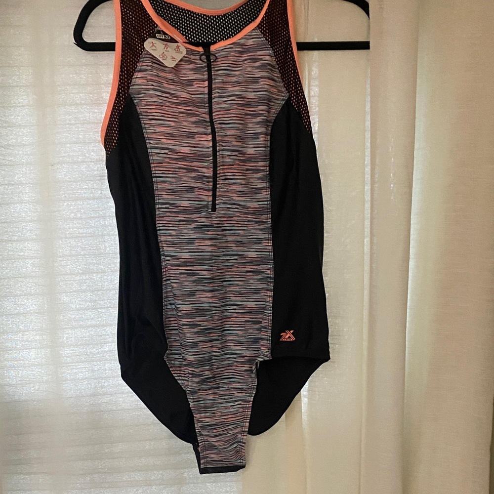 Black and Pink Rashguard One-Piece Swimsuit
